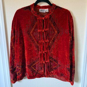 Vintage 80's Chico's Design Blouse Chinese Knot Buttons & Mandarin Collar Size 2